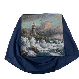 Thomas Kinkade Lighthouse Tapestry Vintage Bubble TV Cover 17 x 17 90s Art Decor